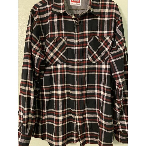 WRANGLER PREMIUM QUALITY MENS BUTTON DOWN PLAID SHIRT - SIZE MEDIUM - RED BLACK - Picture 1 of 7